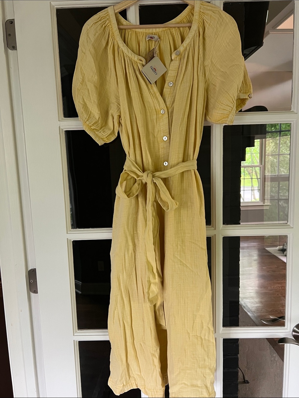 Faherty Pale Yellow Button-Front Carmel Midi Dress BNWT - Picture 7 of 8